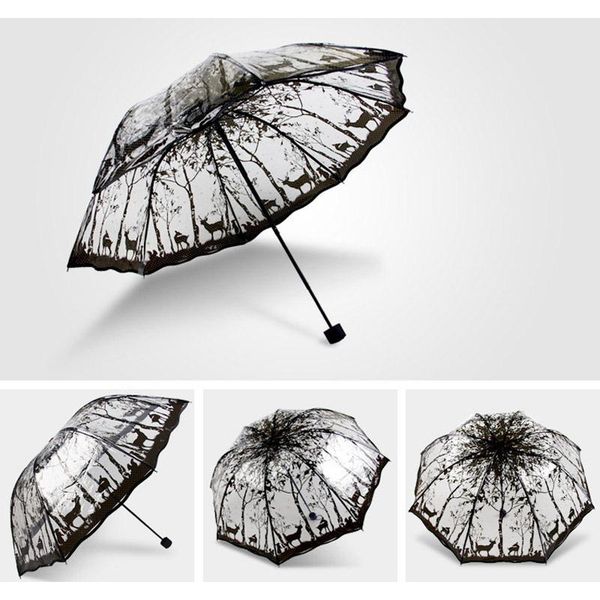 

толстые складной зонтик поливинилхлоридные девушки дождя зонтик женский зонтик +2017 paraguas зонтик 3 пластиковые новый прозрачный clear la