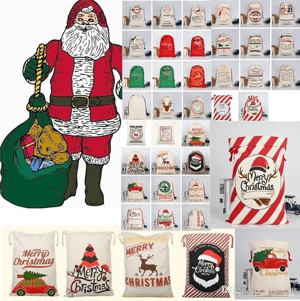 

new christmas large canvas monogrammable santa claus drawstring bag with reindeers, monogramable christmas gifts sack bags a350