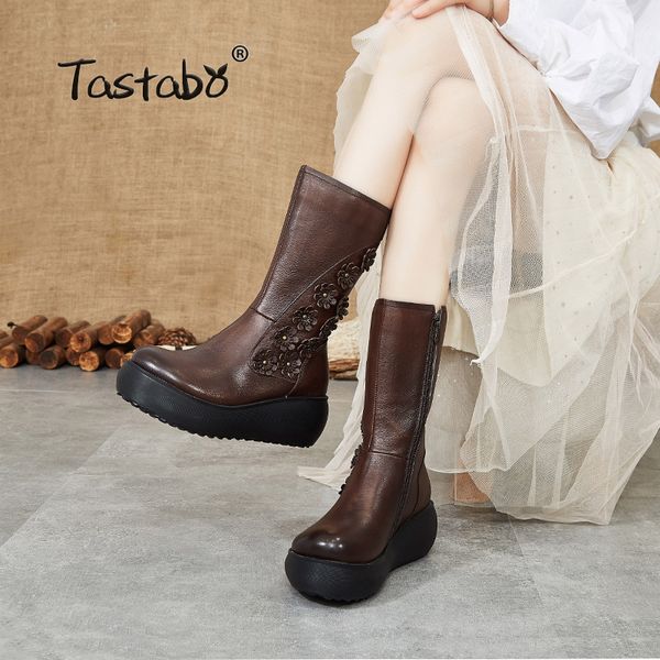 

tastabo autumn and winter thick bottom women's nude boots wild casual style booties s66106 retro women's shoes brown black