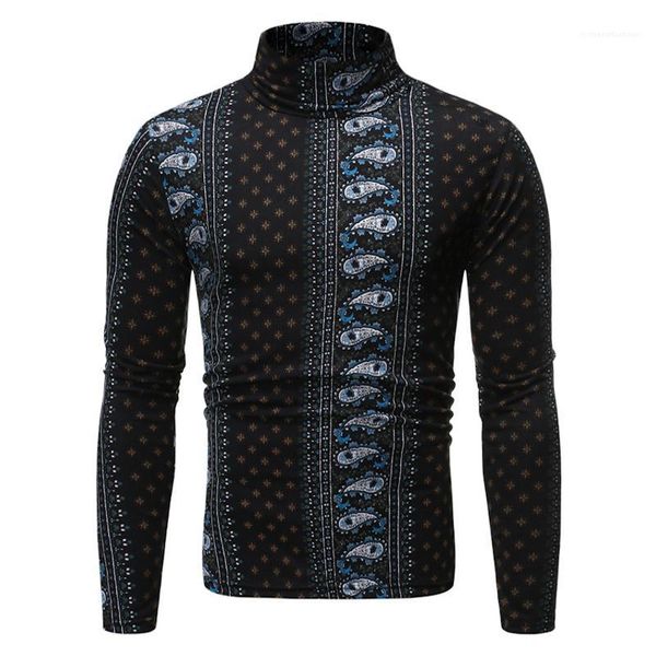 

slim panelled print mock neck males clothing 3d digital print mens designer long sleeve tshirts fashion, White;black