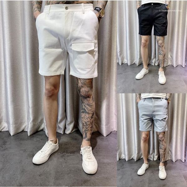 

mens solid color straight homme pants mens cargo shorts streetstyle casual teenagers demin shorts summer knee length pants, White;black