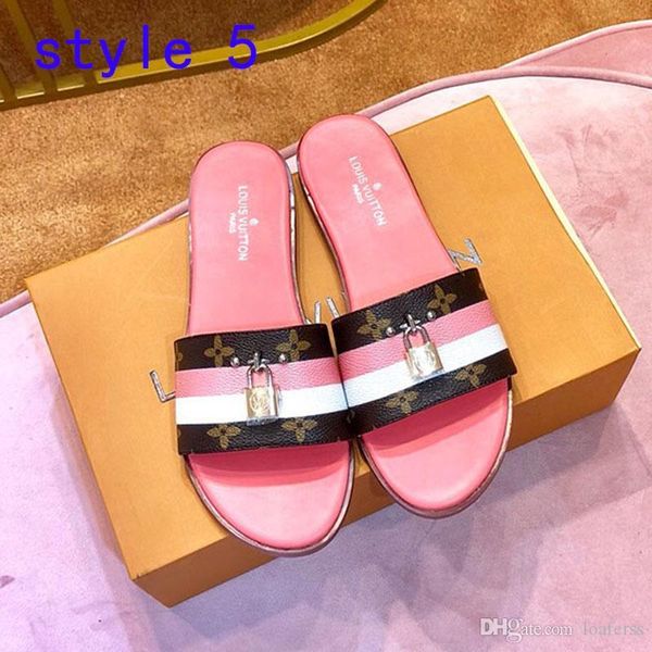 

luxury slippers women fashion leather bottom sandals summer print pattern casual shoes jelly flats flip flops with original box, Black