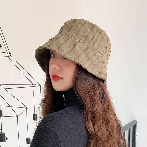 

women fisherman hat spring summer small crowd design basin cap vertical stripe bucket cap korean ins wind retro sun hat, Blue;gray