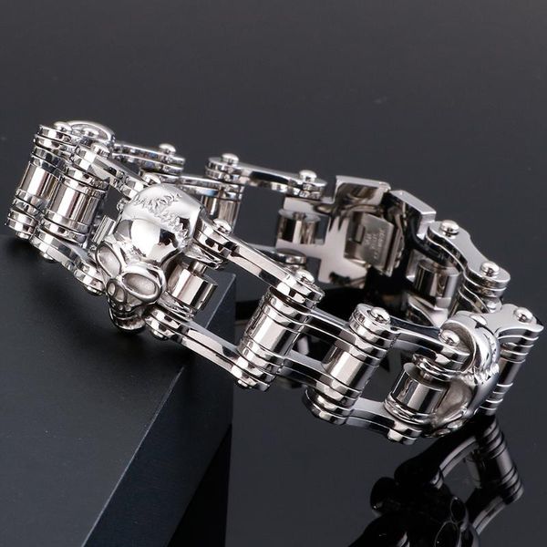 

bicycle accessories mens bracelet big size 23cm long punk skull buddha head bracelets for men stainless steel hand jewellery man, Black