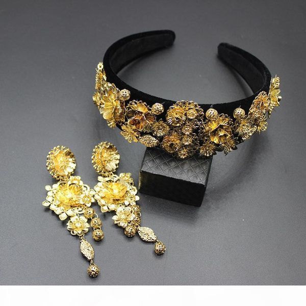 

2017 new european and american retro baroque gold flower headdress earrings hoop 112 s919, Slivery;golden