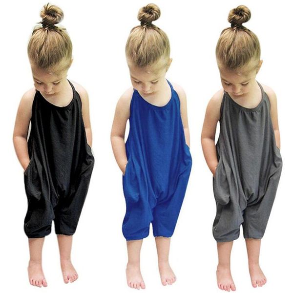 

kids girls jumpsuits new summer baby girl solid overalls jumpsuit bodysuits soft girls romper fashion sunsuits outfit clothes, Blue