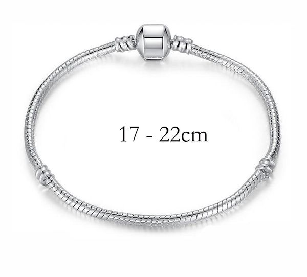 

17-22cm 925 silver bracelet fit women for p snake chain basic bracelets bangles charm bead diy jewelry with without logo, Golden;silver
