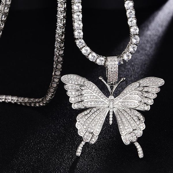 

hip hop bling animal butterfly iced out bling cubic zircon necklace & pendant men jewelry charm tennis chain, Silver