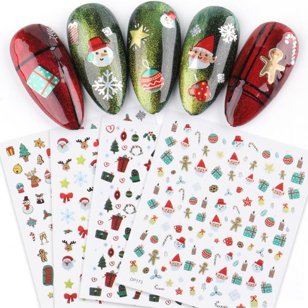 

1pcs laser christmas stickers for nails snowflake santa snowman transfer decals slider winter manicure decorations jidp171-178, Black