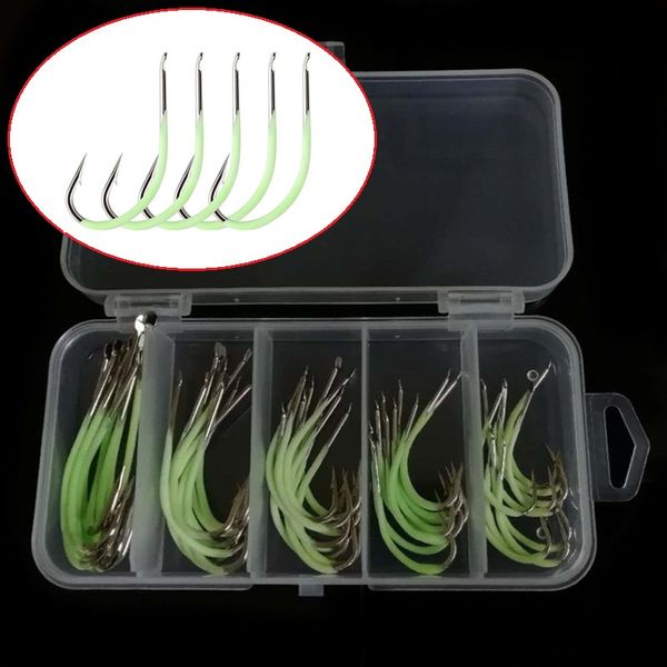 

50pcs/1box 20#-28# luminous maruseigo hook barbed hooks fishhooks high carbon steel carp fishing pesca fishing tackle accessories