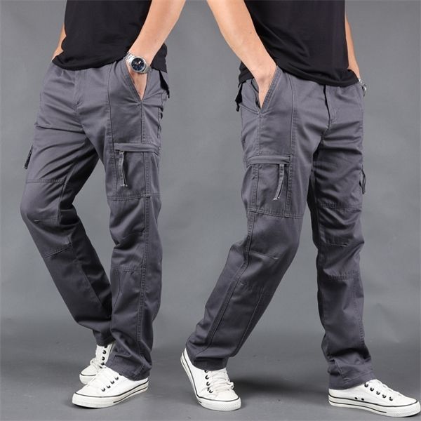 

men cargo pants casual cotton long pants summer autumn straight joggers pants homme plus size flat trousers for men clothing 4xl, Black