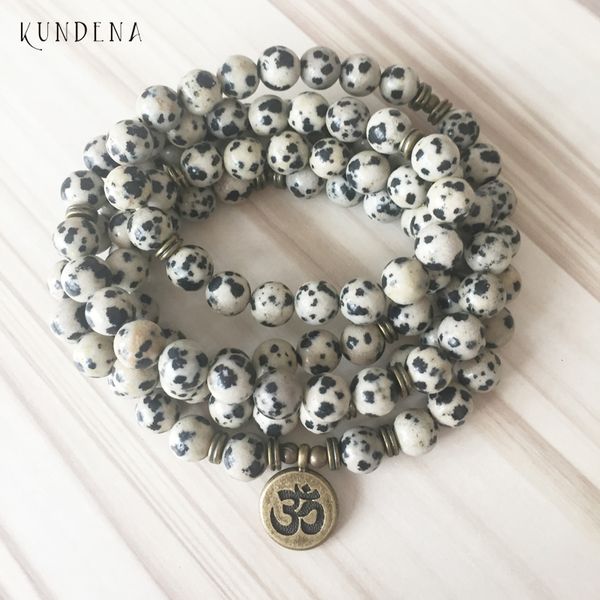 

108 prayer dalmatian mala wrist natural stone bracelet for men`s solar plexus bracelet with lotus buddha yoga, Golden;silver