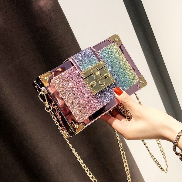 

small square bag sparkling women's bag 2020 summer versatile single shoulder span small tide