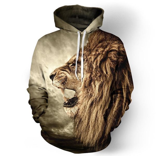 

wholesale 2018 lovers halloween 3d lion printed hoodie cool animal hooded swearshirt men pullover, Black