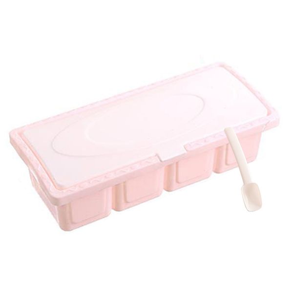 

4 slots condiment jar container seasoning box with cover spice pots durable home