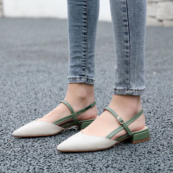 

coolulu 2020 женщины toe насосы остроконечные низкий каблук slingback насосы мода женская обувь все match мода женская обувь размер 33-43, Black