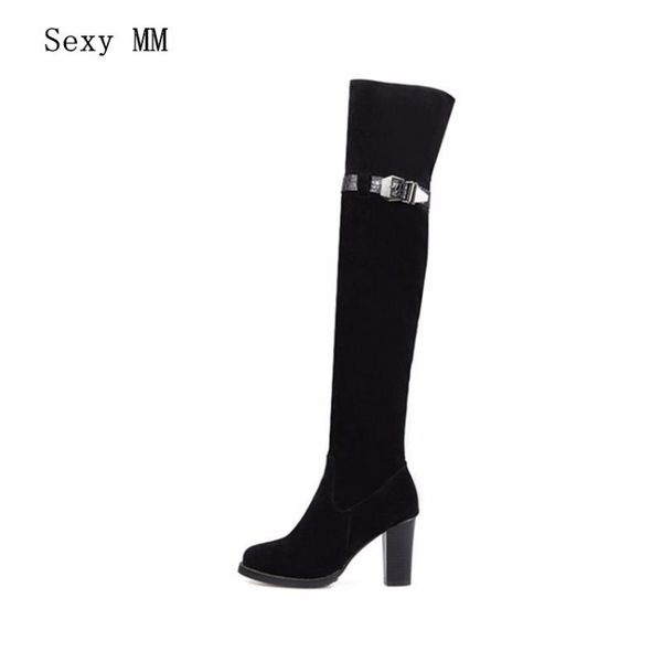 

spring autumn leather women over the knee boots thick high heel woman thigh high boots quality plus size 34-40.41.42.43, Black