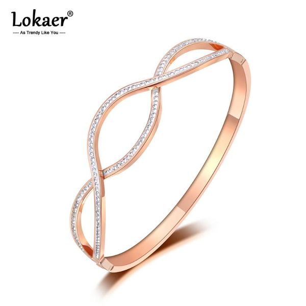 

lokaer sparkling design mosaic rhinestone cross bangles & bracelet jewelry rose gold color stainless steel wedding bangle b19091, Black