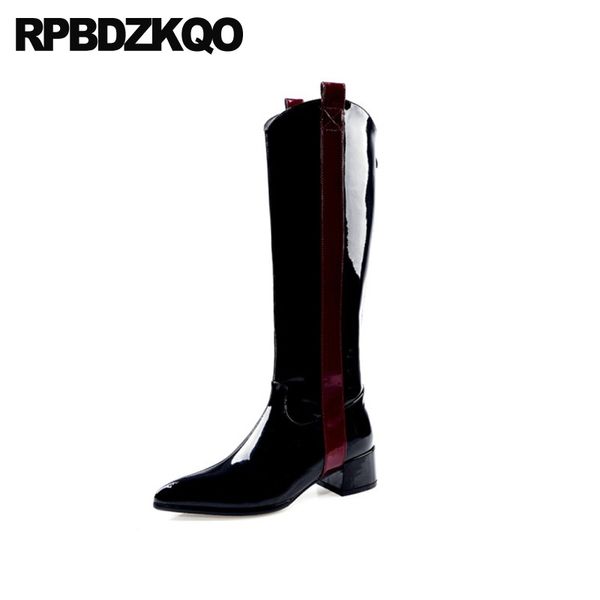 

knee high size 41 brand pointed toe boots big patent leather chunky designer shoes women luxury 2020 tall plus black 10 long new
