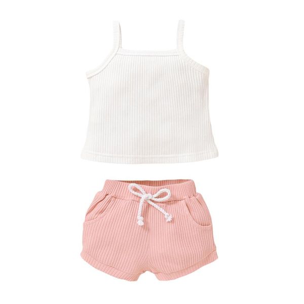 

new kids girls cothes summer cotton baby girls vest +shorts set, White