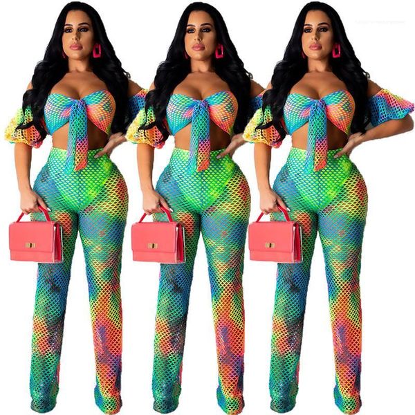 

womens designer fashion suits sheer mesh tie dye suits womens clothing 2 piece set summer summer, White