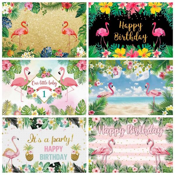 

flamingo birthday party tropical palms tree beach customized poster детские kid фотография backdrop фотография студии фото
