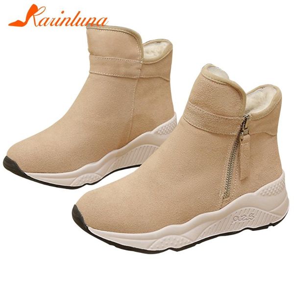 

karin new ladies casual soft wedges heels warm fur boots women fashion solid zip ankle snow boots short plush shoes woman, Black
