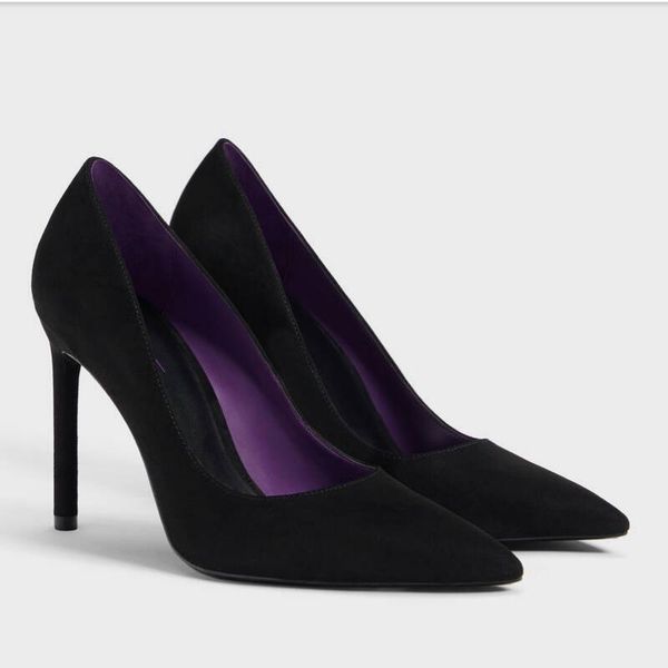 

women's shoes 2020 new temperament black suede pointed high heel single shoes stilen66