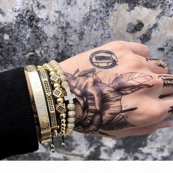 

the new men bracelet 4pcs set crown charms jewelry macrame beads bracelets braiding man luxury jewelry for women bracelet gift, Golden;silver