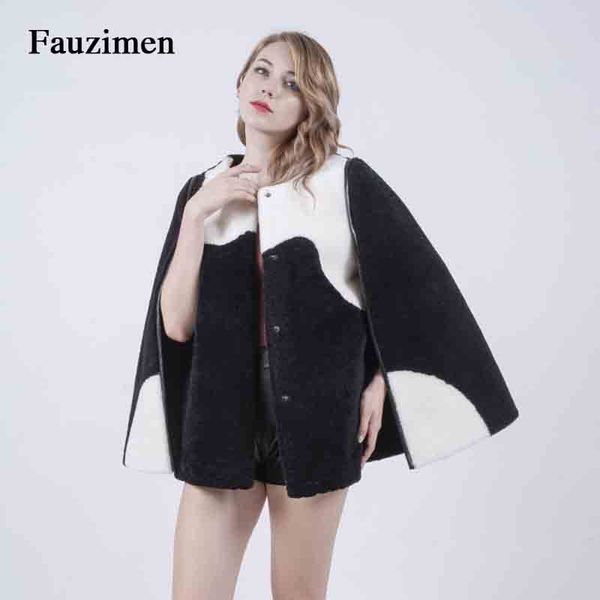 

new latest design fur cape medium black white cloak winter jacket women ladies warm leather fur coat, Black;brown