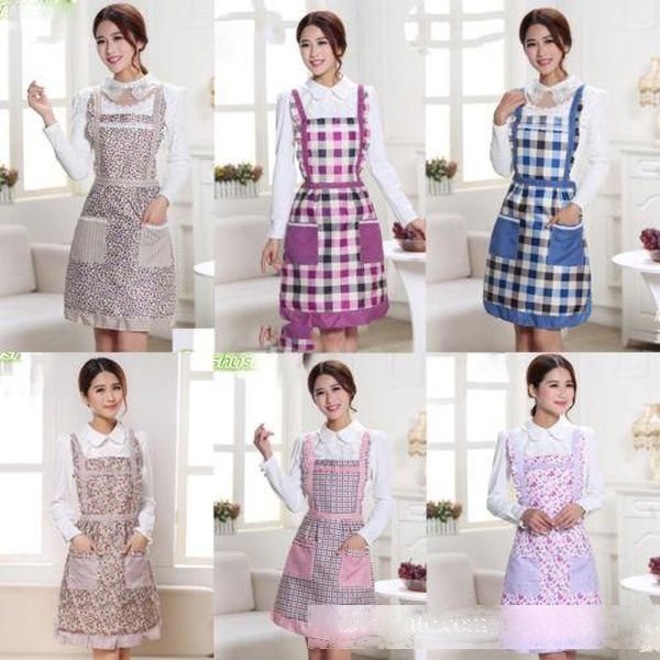 

14 styles women floral aprons kitchen cooking baking bib aprons with pocket thick double waterproof princess apron home restaurant clothes