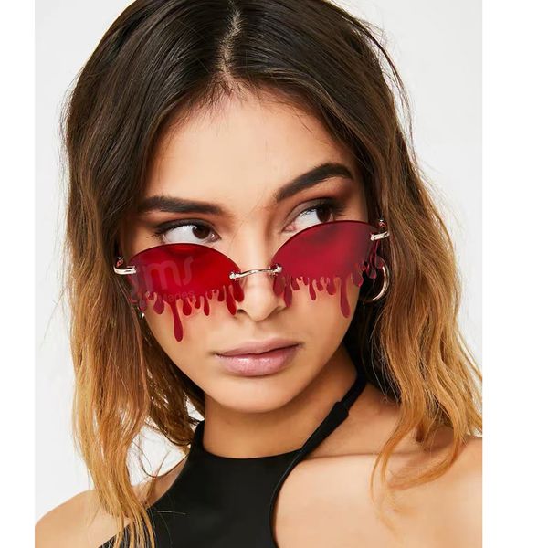 

fashion rimless sunglasses women new vintage unique tears shape steampunk sunglasses female gafas shades uv400 oculos feminino