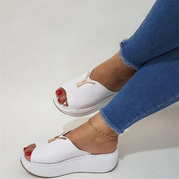 

2020 women sandals platform wedges women's shoes thick heel open peep toe sandals leather summer style slides black white shoes