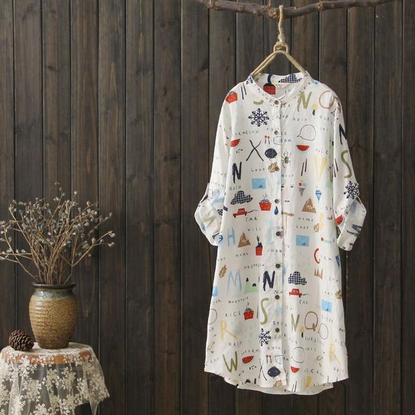 

vintage mori girl print 2020 spring autumn new cotton linen shirt korea cute fashion women blouse yoyikamomo, White