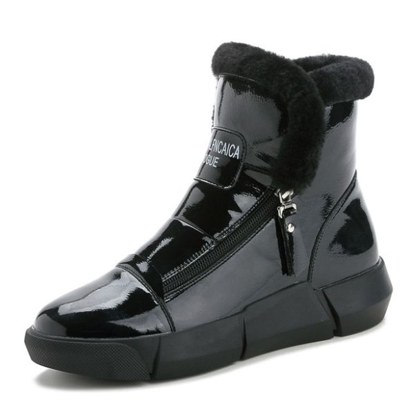 

2020 women boots waterproof winter shoes women snow boots platform keep warm ankle with thick fur heels botas mujer, Black