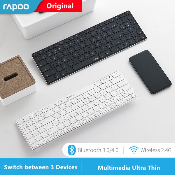 

new rapoo e9300 bluetooth/2.4g multi-media 5.6mm ultra-slim wireless keyboard for lap desk pc with 3 devices connect