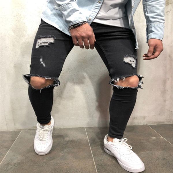 

2020 european and american jeans new style ripped slim-fit men's trousers denim cool brushed water jeans size s-4xl, Blue