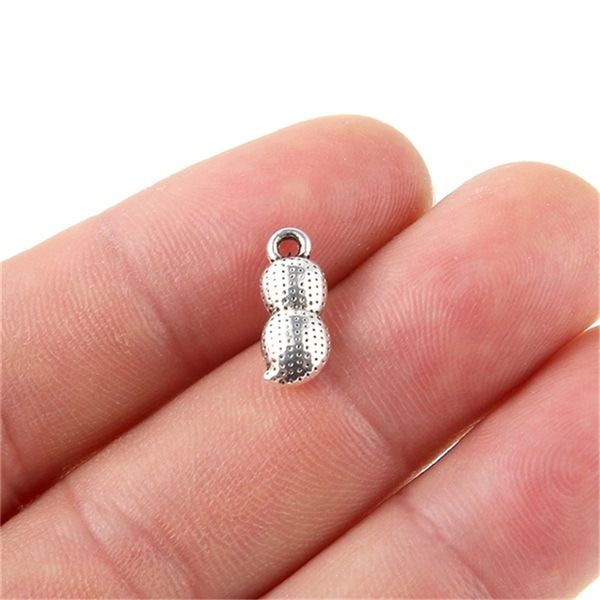 

15pcs antique silver color peanut charms pendant for necklace / bracelet making jewelry findings 14x6mm, Bronze;silver