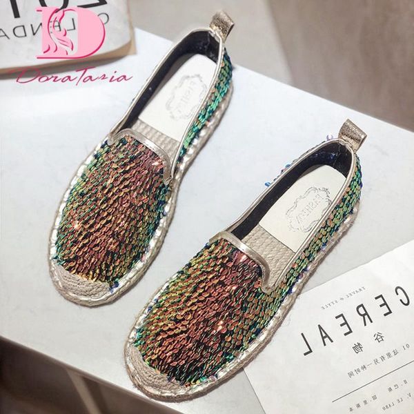 

doratasia 2020 women flats round toe low heel platform bling summer casual women shoes, Black