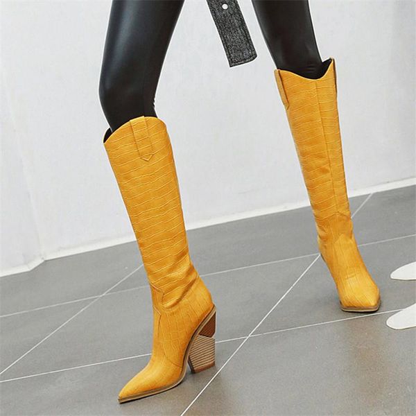 Plus größe 34-48 Neue 2020 Kniehohe stiefel frauen herbst winter schuhe europäischen cowboy westlichen stiefel damen schuhe mode