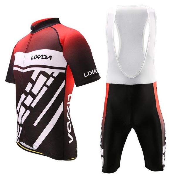 

lixada men's cycling clothes set quick dry short sleeve bicycle jersey shirt 3d cushion padded riding bib tights shorts, Black;blue
