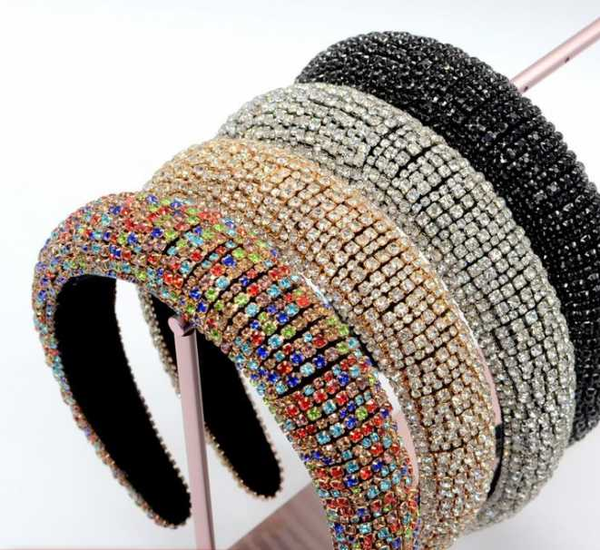 

hair accessories luxury diamante hairband handmade padded wedding headdress full crystal baroque tiara headband for women bridal