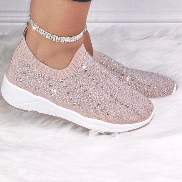 

women flat slip on shoes woman lightweight white sneakers summer autumn crystal casual chaussures femme flats shoes, Black