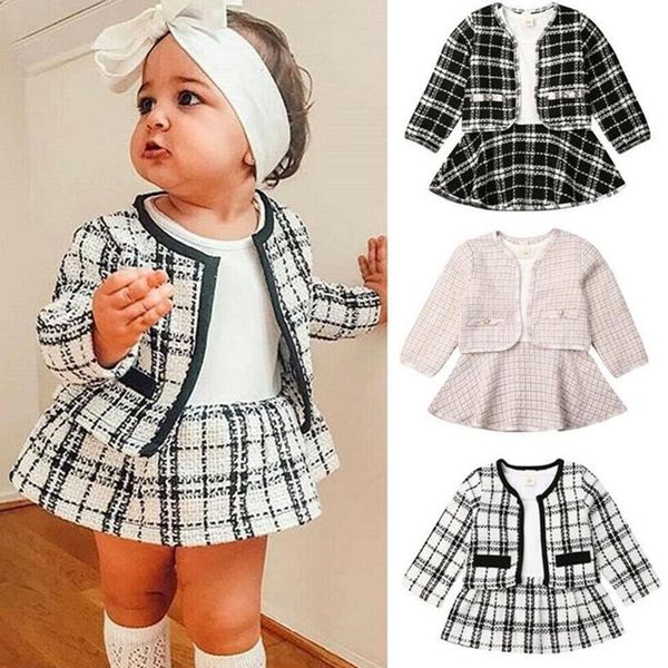 

new luxurys princess suit cardigan + skirt two-piece suit designers kids clothes baby long sleeve sweaters boutique children clothing d82802, White