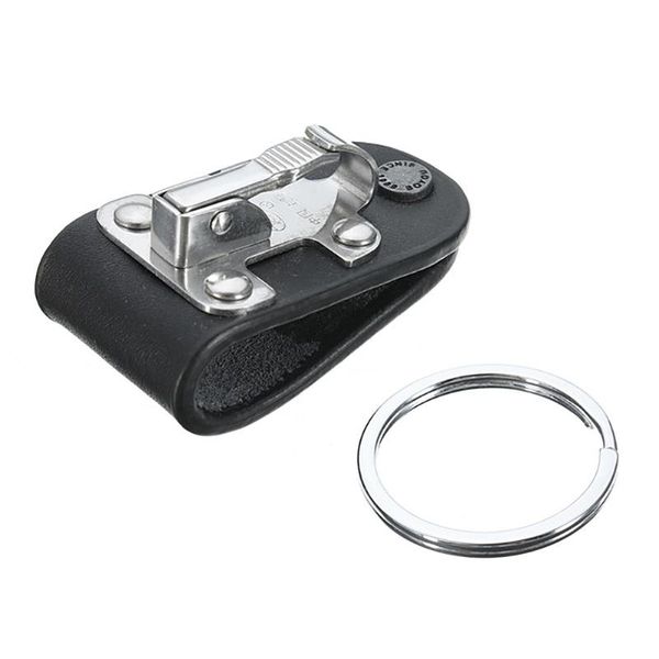 

1 pc detachable key chain black leather belt key holder ring stainless steel car keyring men women, Silver