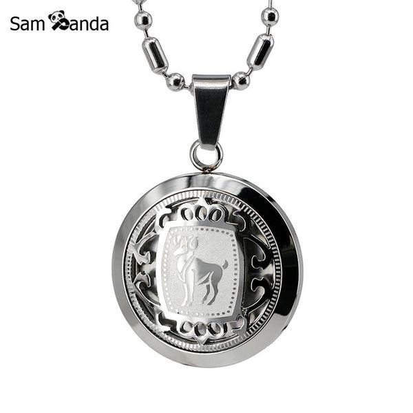 

stainless steel constellations necklace for women men jewelry inlaid zodiac sign astrology symbol medal cuban horoscope tags, Silver