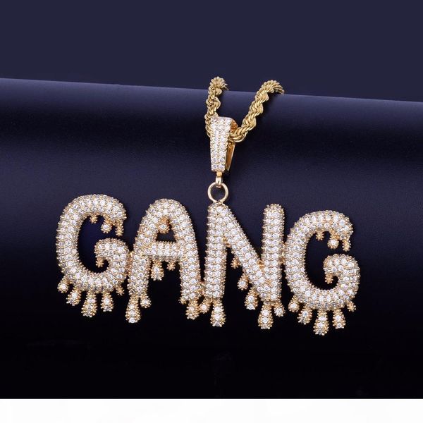 

seller a-z custom name small drip bubble letters pendants & necklaces men's zircon hip hop jewelry rope chain three colors, Silver