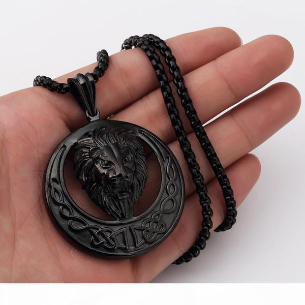 

fashion men black hip hop jewelry lion head necklace stainless steel punk rock micro mens 70cm long chains high quality, Silver