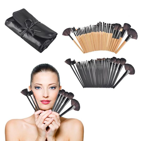 

32pcs professional wood makeup brushes roll up case professional multipurpose cosmetic make up brush set 0605034