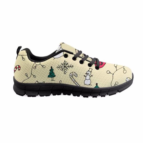 

christmas tree print women flats shoes lace-up female comfortable shoes light weight student walking shoe father christmas, Black